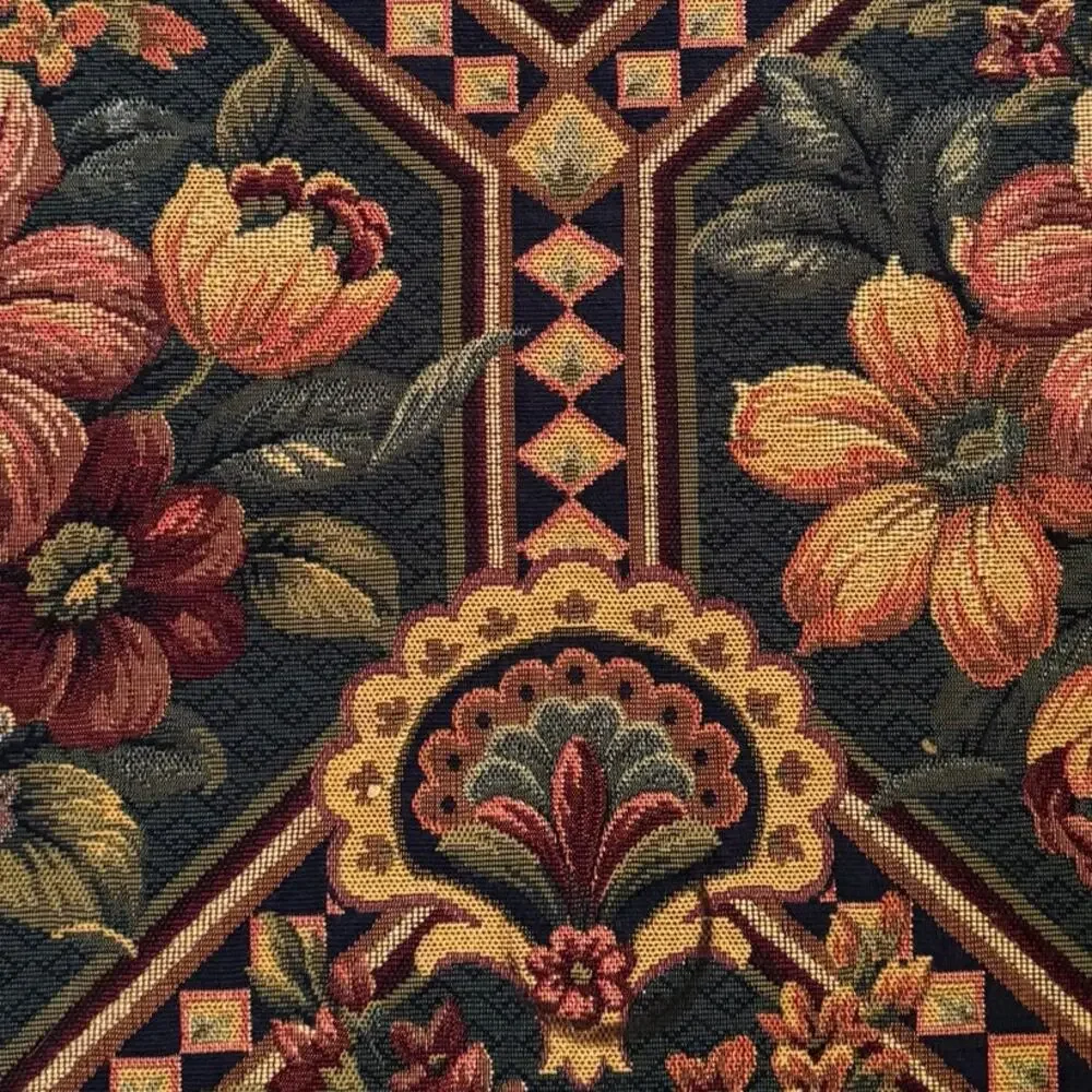 Floral Tapestry Table Runner Tassels Green Gold Burgundy 12x35